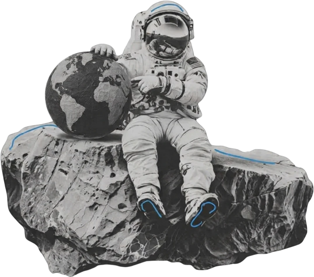 Mallei astronaut next to a globe